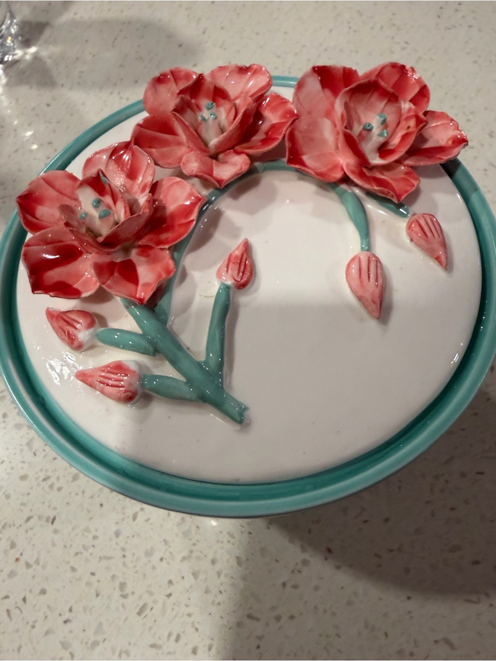 Anthropologie 3D Ceramic Floral Bowl with Pink Blossoms